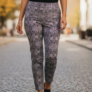 Jules & Leopold - Navy Blue & White Paisley Pants, Faux Back Pockets, Stretch...